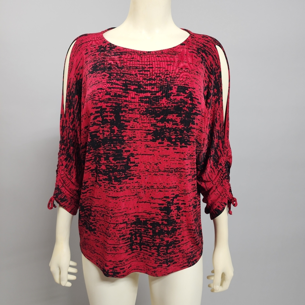Chico's Red and Black Cold-Shoulder Blouse